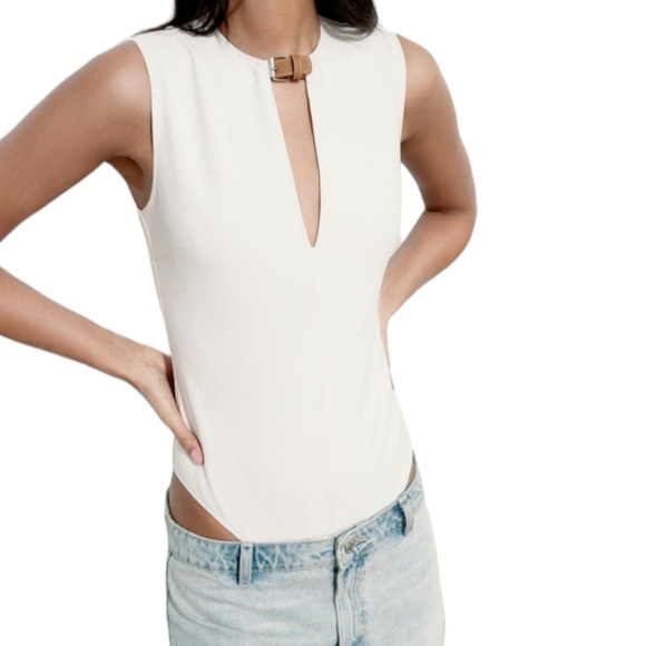 Zara NWT strap fitted body suit in white 3available in small - Picture 2 of 10